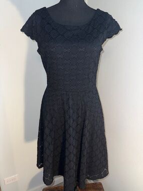 Ronni Nicole Black Lace Scoop Neck Fit-and-Flare Mini